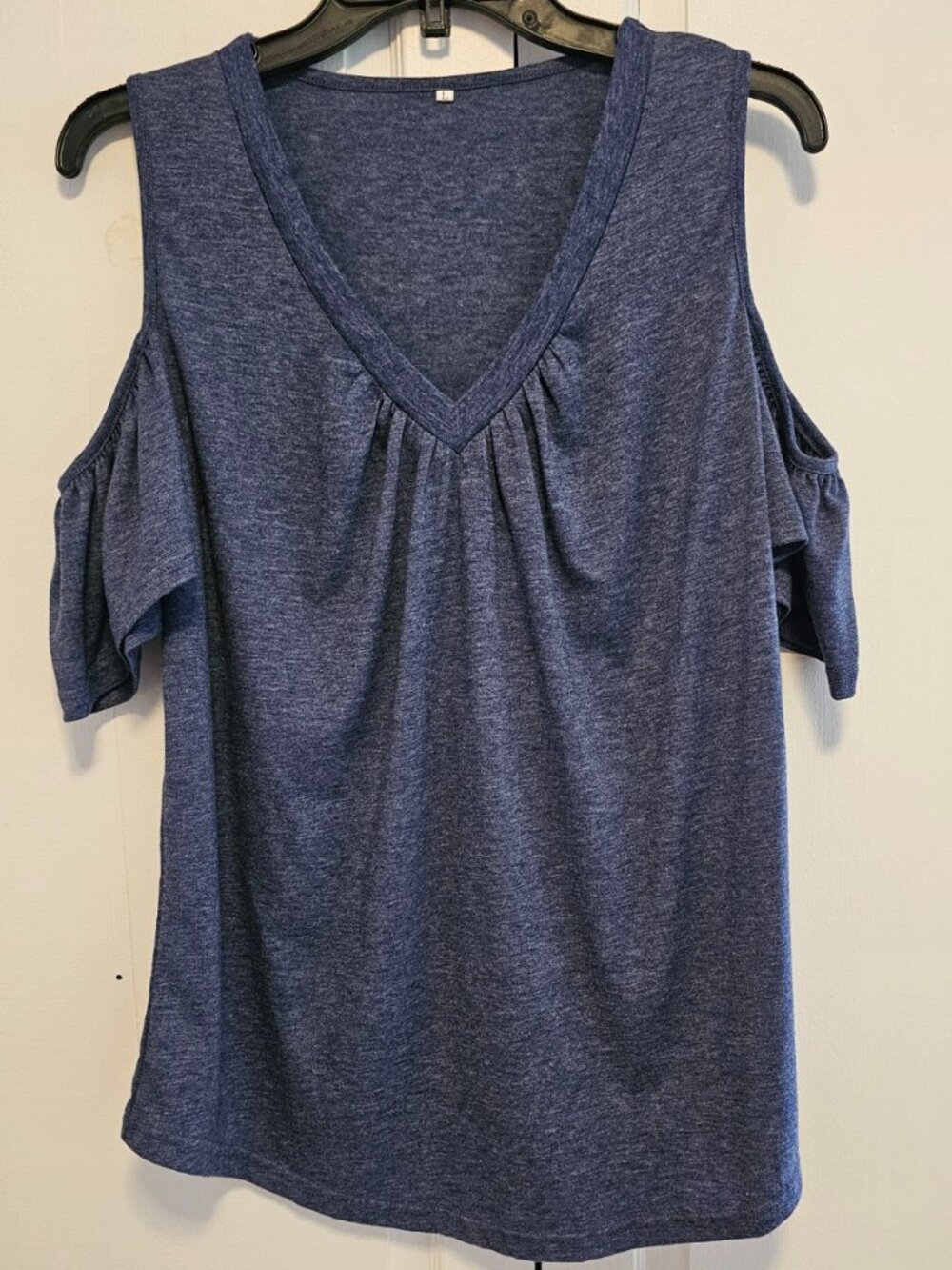 Blue Heathered Cold-Shoulder Top - Picture 2 of 6
